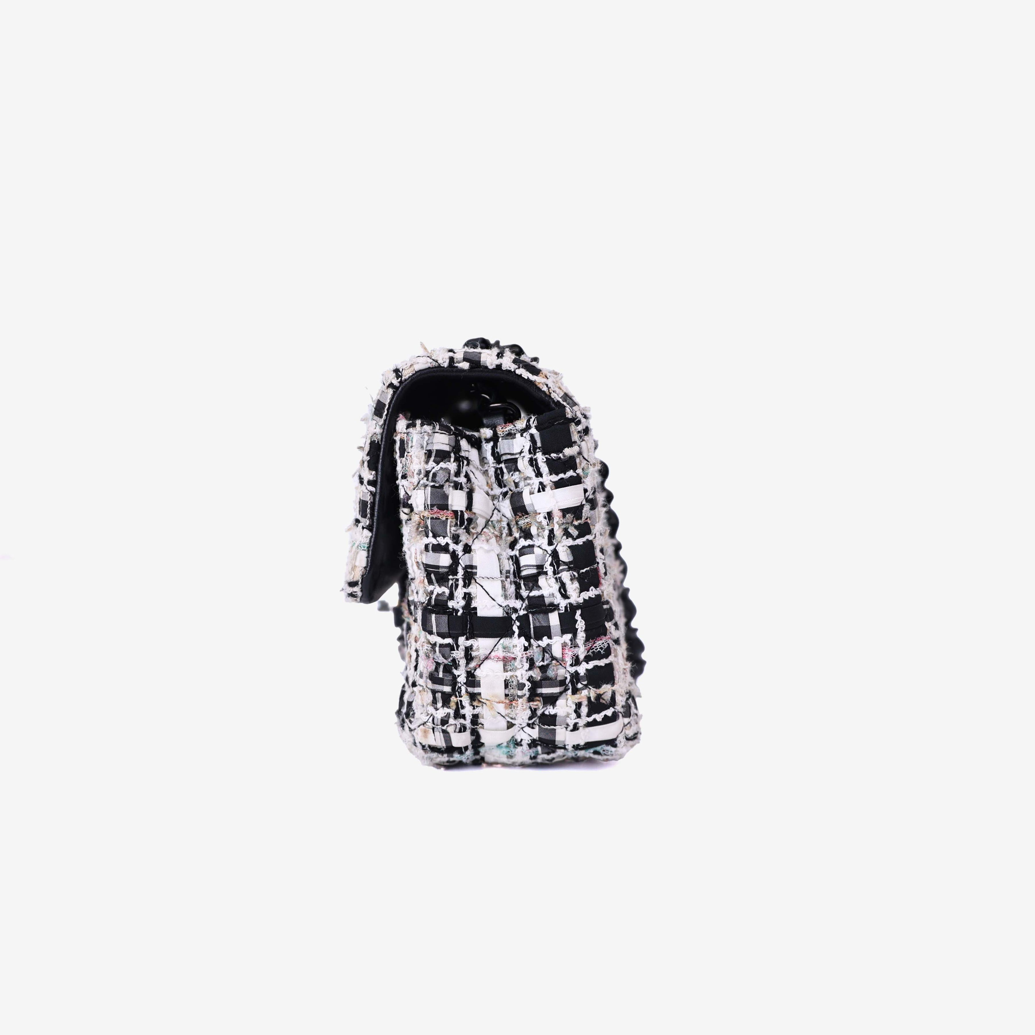 Chanel Classic Flap Bag in Black/White Tweed Leather with So Black Hardware side view