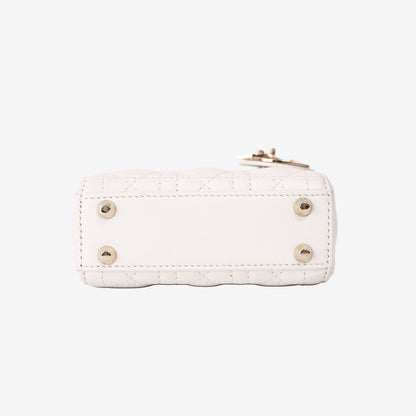 Christian Dior Mini Lady Dior Handbag in White Lambskin with Gold Hardware