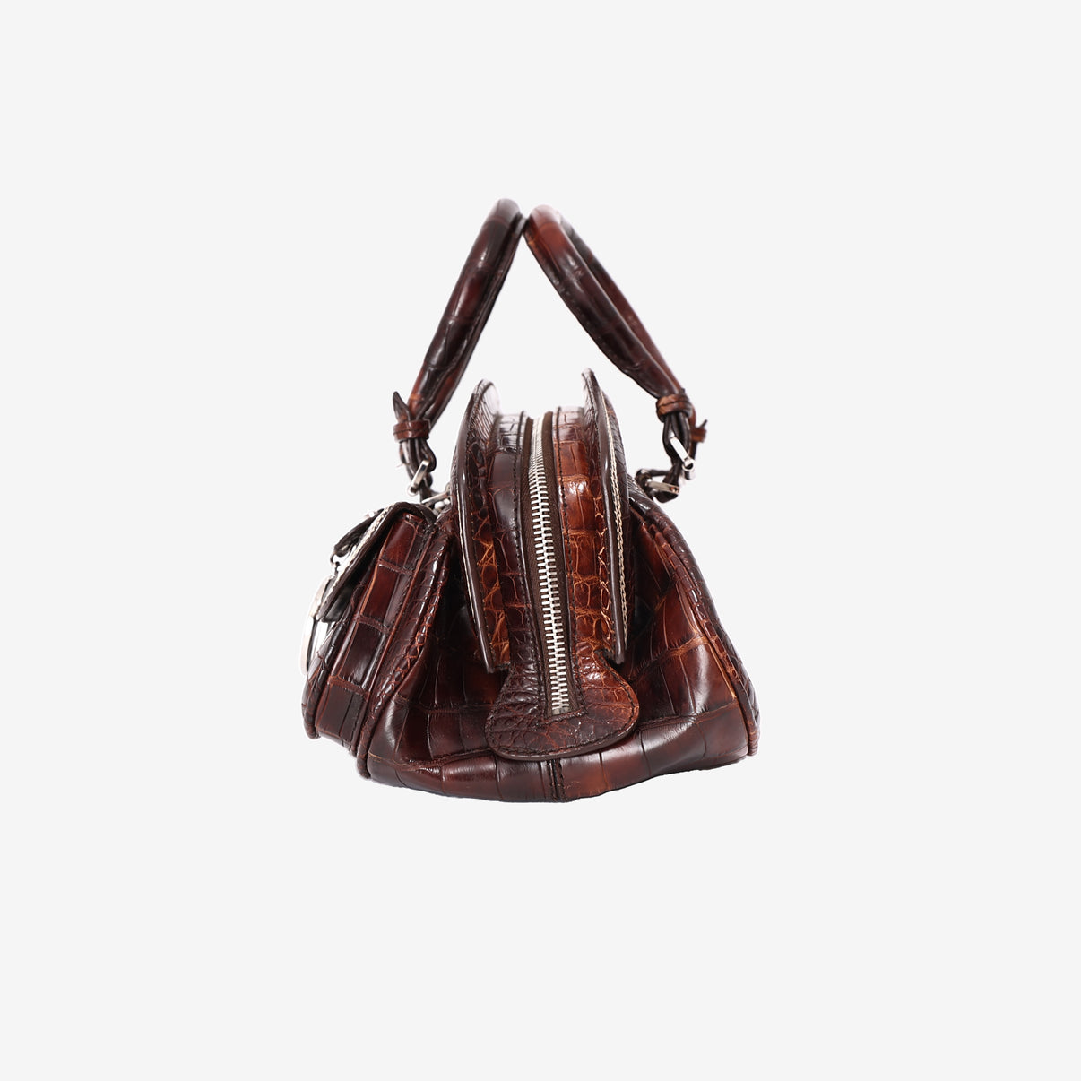 Christian Dior Detective Satchel Medium in Brown Crocodile Leather with Palladium Hardware side view