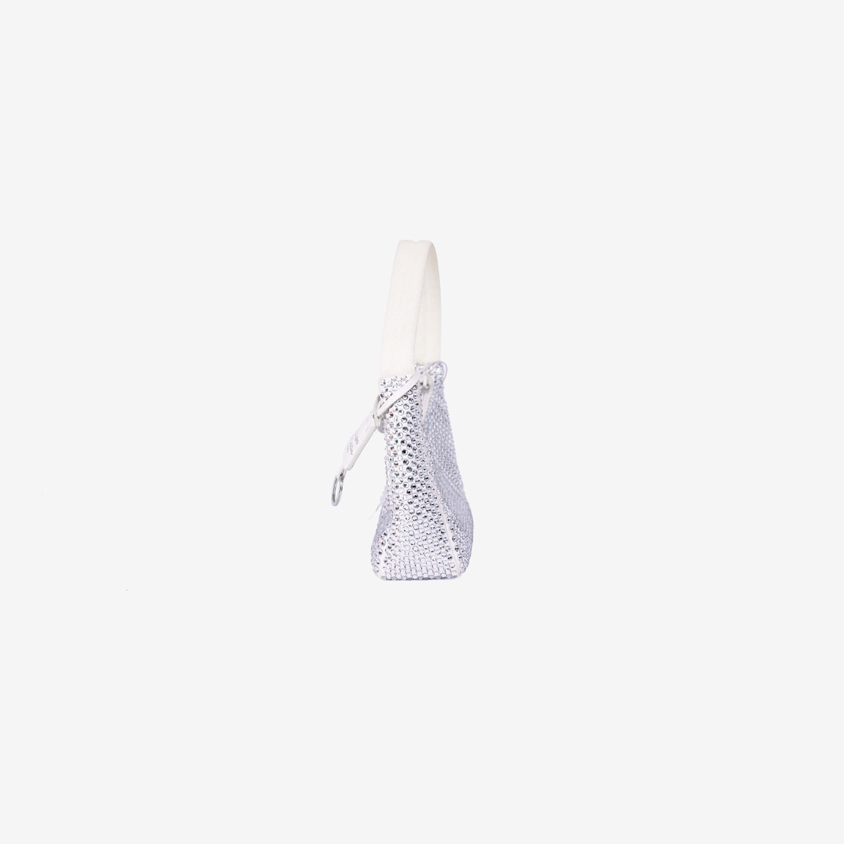 Prada Crystal Shoulder Bag in White Crystal Embellished Canvas side view