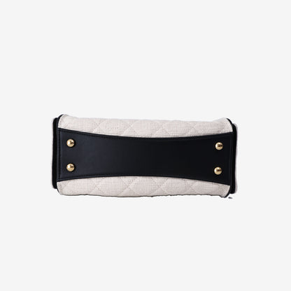 Chanel 25 Mini Hobo Bag in Ecru Quilted Canvas/Black Calfskin with Gold Hardware