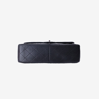 Chanel Classic Large Flap Bag in Black Caviar Leather with Silver Hardware
