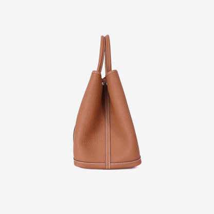 Hermès Garden Party 36 in Gold Negonda Leather with Palladium Hardware side view