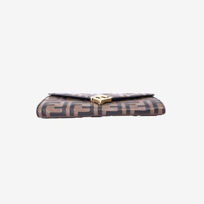 Fendi FF Diamonds Continental Wallet on Chain in Brown/Black Calfskin Leather with Gold Hardware