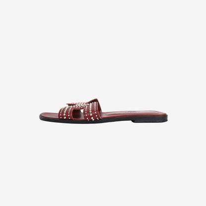 Hermès Oran Sandals in Rouge Tomette Calfskin Leather (Size 38.5)