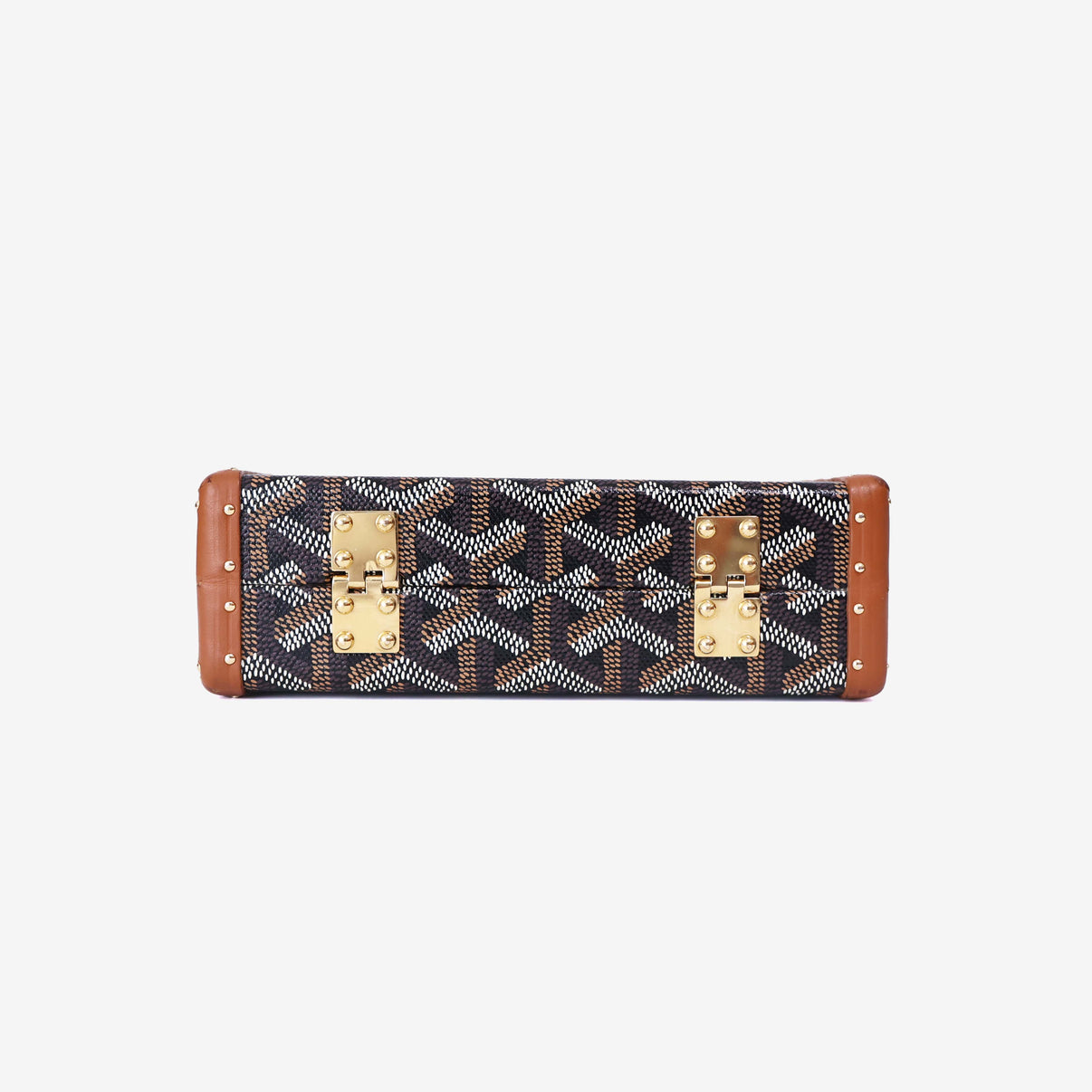 Goyard Minaudière Trunk Shoulder Bag in Black/Tan Goyardine Canvas with Clamecy Cowhide with Gold Hardware bottom view