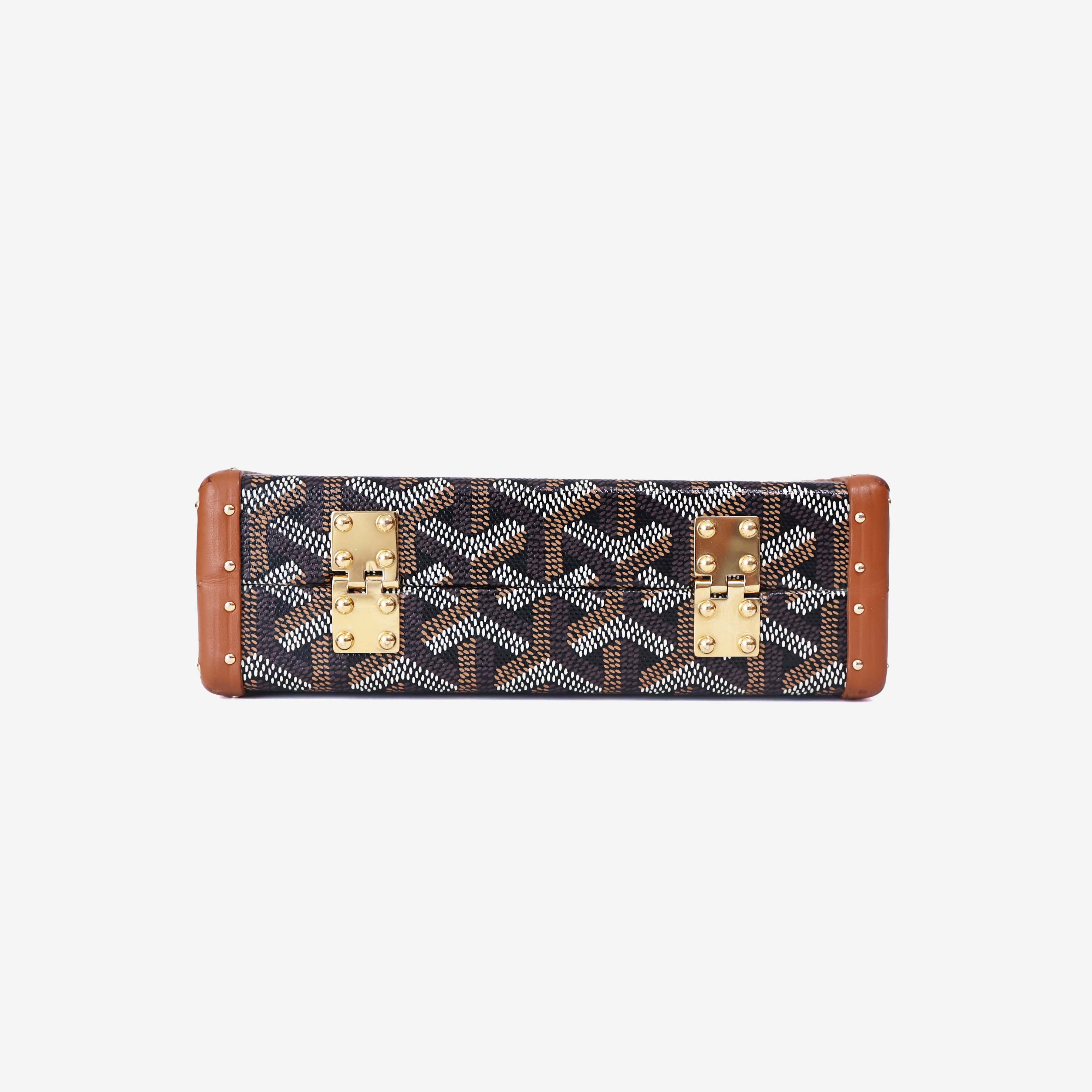 Goyard Minaudière Trunk Shoulder Bag in Black/Tan Goyardine Canvas with Clamecy Cowhide with Gold Hardware bottom view
