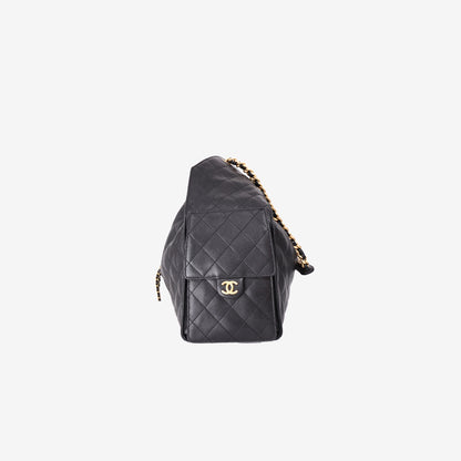 Chanel 25 Medium Hobo Bag in Black Caviar Leather with Gold Hardware