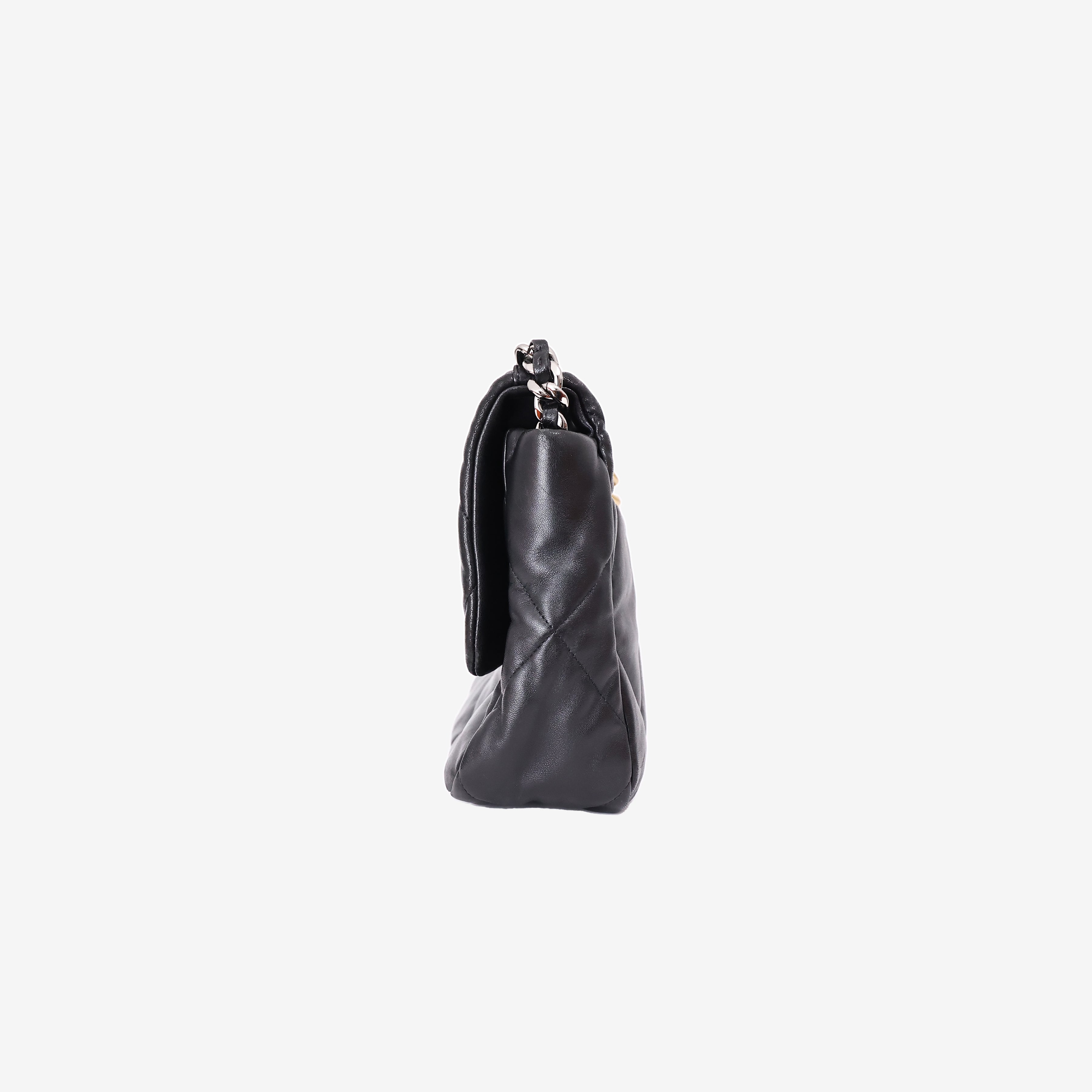 Chanel 19 Medium Flap Bag in Black Goatskin Leather with Mixed Hardware side view