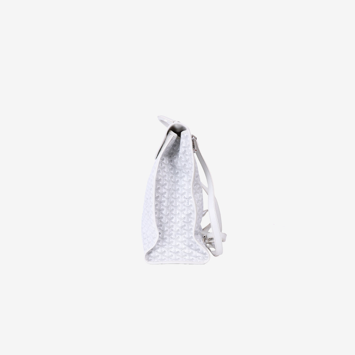 Goyard Saint Léger Backpack in White Goyardine Canvas with Chevroches Calfskin Trim with Silver Hardware side view