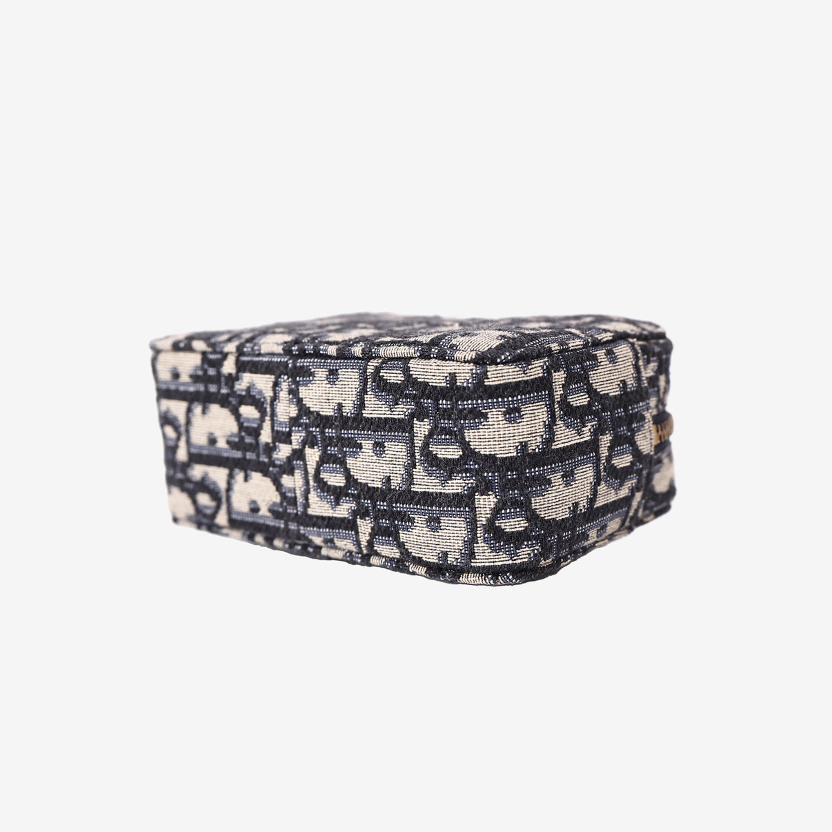 Dior Oblique Pouch in Navy and Beige Jacquard Canvas with Gold Hardware bottom side view