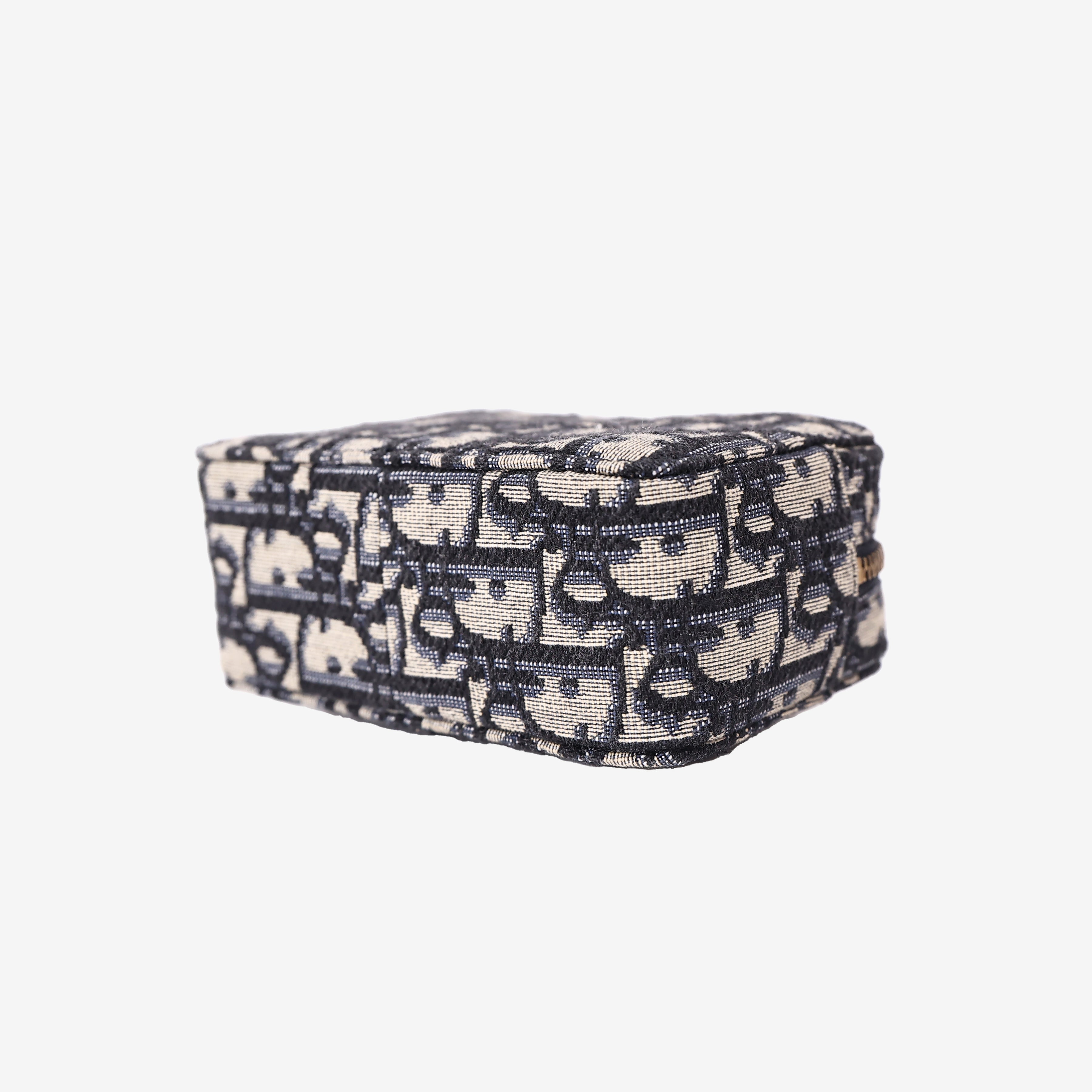 Dior Oblique Pouch in Navy and Beige Jacquard Canvas with Gold Hardware bottom side view