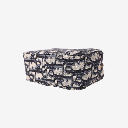 Dior Oblique Pouch in Navy and Beige Jacquard Canvas with Gold Hardware bottom side view
