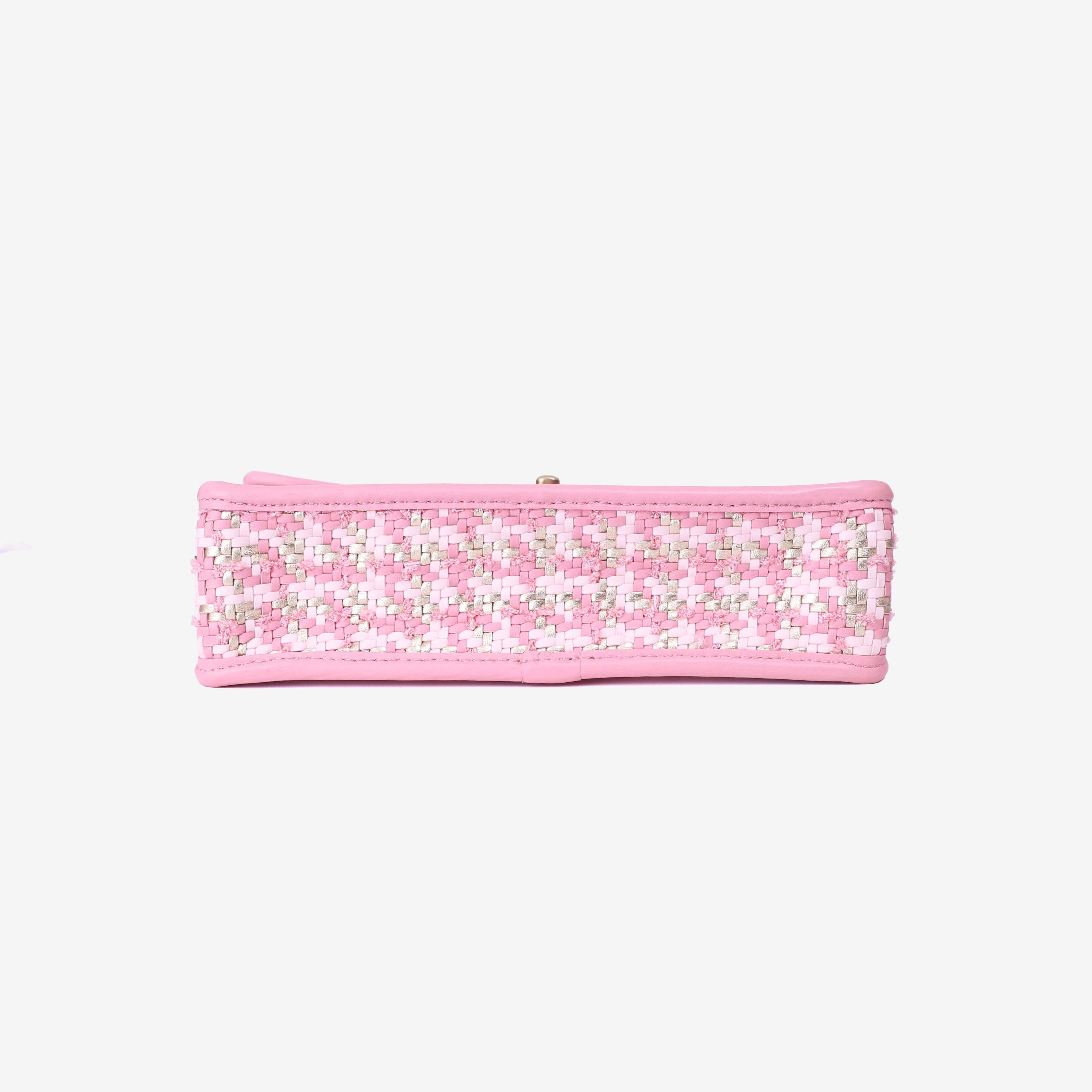 Chanel 23C Pink Woven Flap Bag in Pink Woven Leather with Gold Hardware bottom view