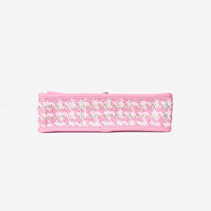Chanel 23C Pink Woven Flap Bag in Pink Woven Leather with Gold Hardware bottom view