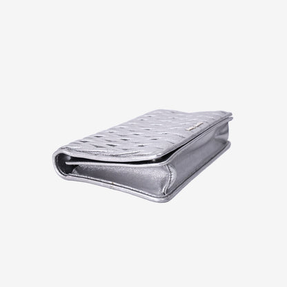 Miu Miu Matelassé Metallic Evening Bag in Silver Nappa Leather with Silver Hardware