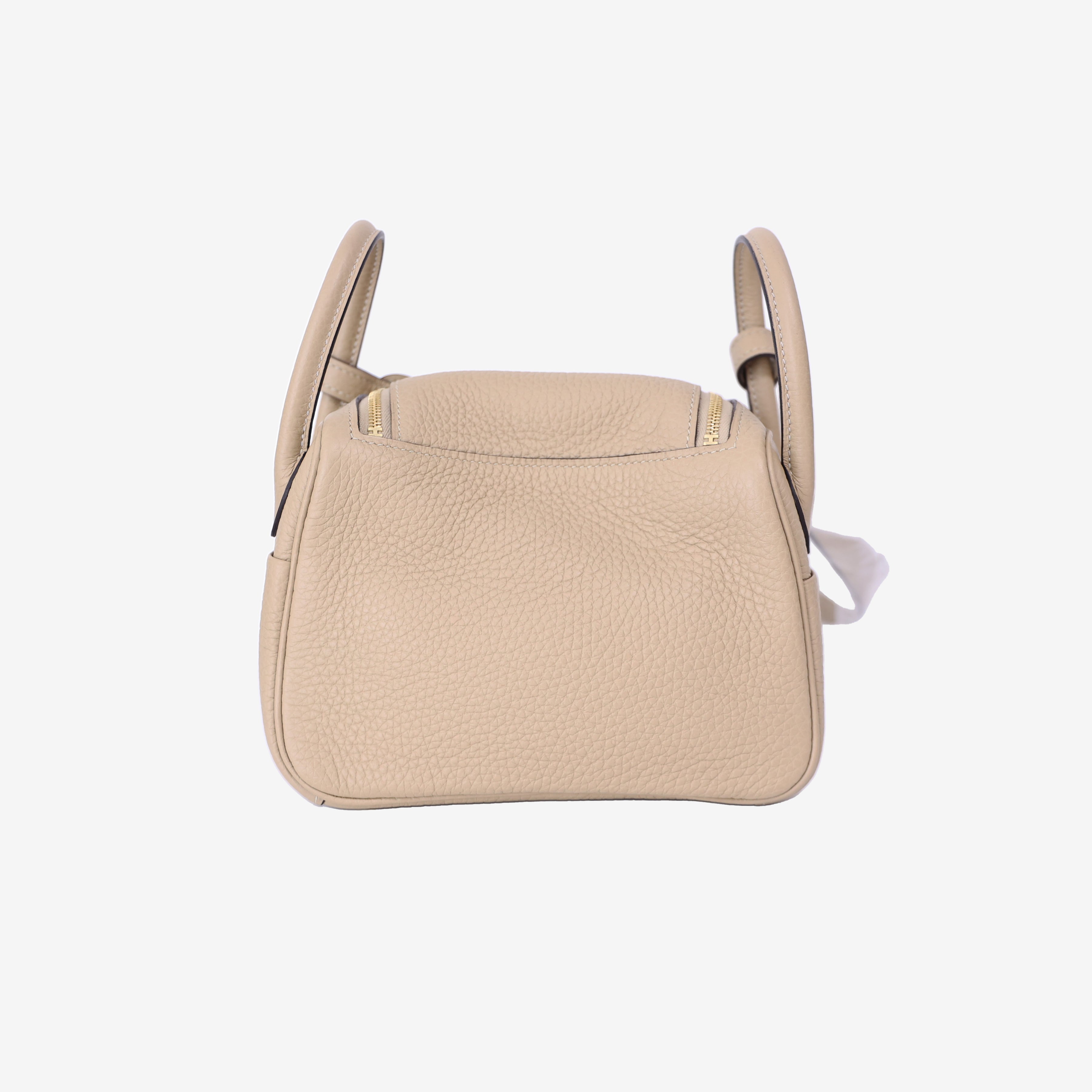 Hermès Mini Lindy in Trench Clemence Leather with Gold Hardware back view