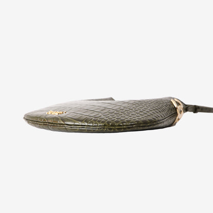 Chanel 26K Hobo Handbag in Khaki Crocodile-Embossed Calfskin Leather with Gold Hardware