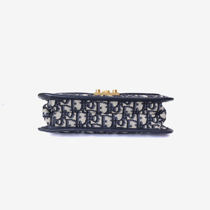 Dior Addict Flap Bag in Navy Blue Oblique Jacquard Canvas with Gold Hardware bottom view