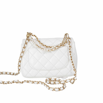 Chanel Pearl Crush Mini Square in White Lambskin Leather with Gold Hardware