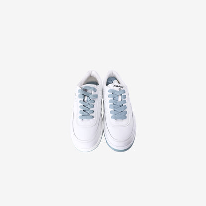 Chanel CC Sneakers in White Calfskin Leather (Size 37.5)