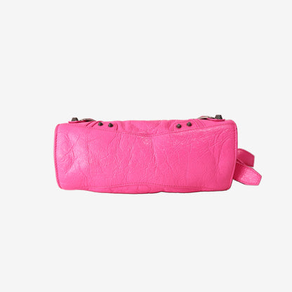 Balenciaga Neo Cagole City Bag in Fluorescent Pink Crinkled Lambskin Leather with Silver Hardware