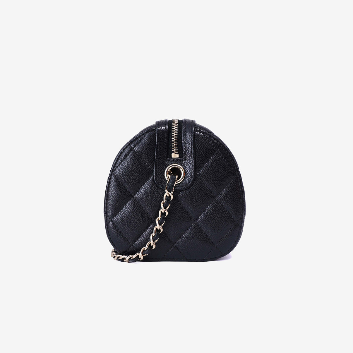 Chanel Classic Barrel Bag Mini in Black Caviar Leather with Gold Hardware side view