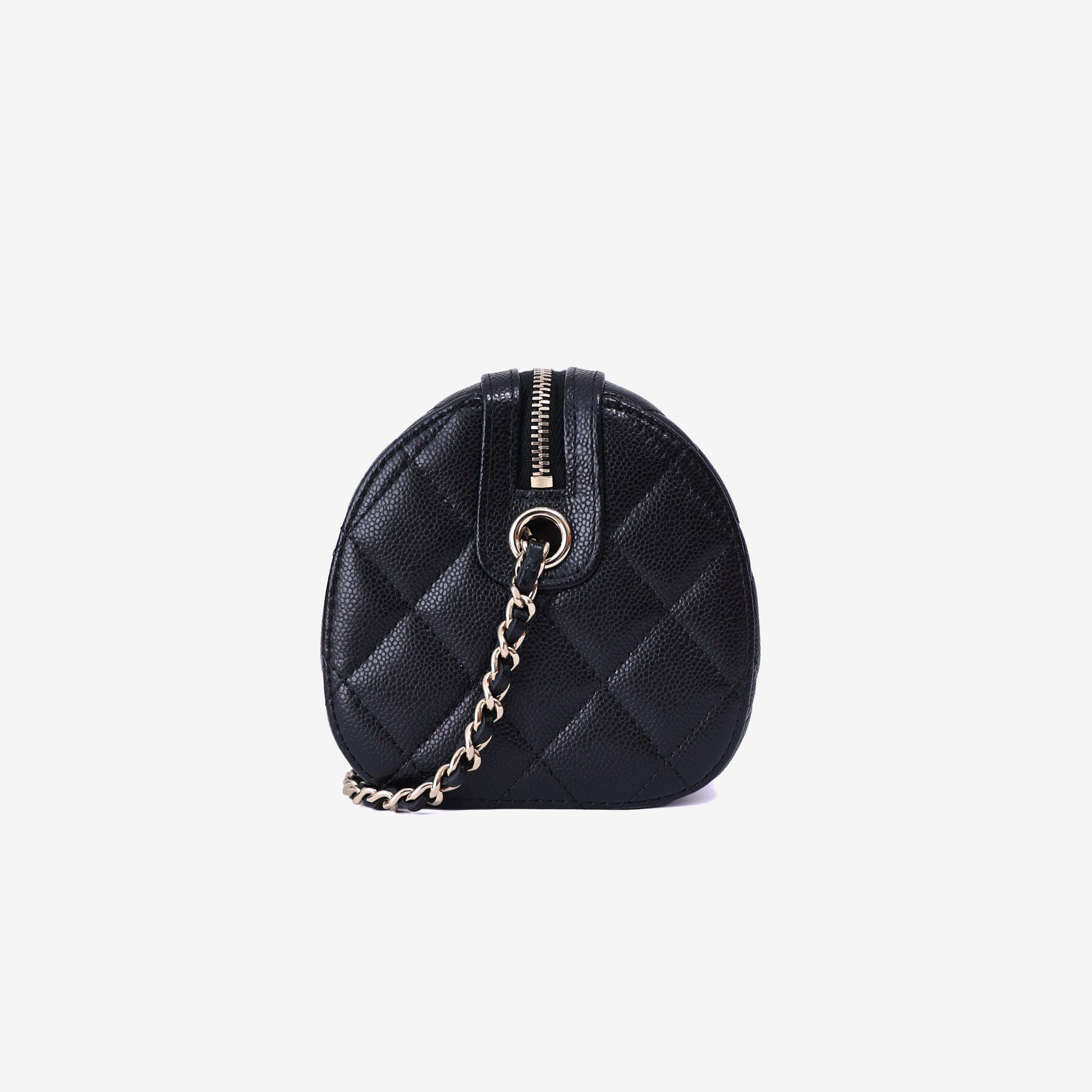 Chanel Classic Barrel Bag Mini in Black Caviar Leather with Gold Hardware side view