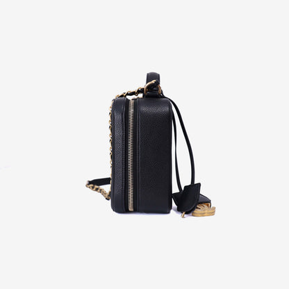 Chanel Filigree Mini Vanity Case in Noir Calfskin Leather with Gold Hardware side view