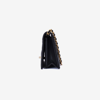 Chanel Camellia Wallet on Chain in Black Caviar Leather with Gold Hardware