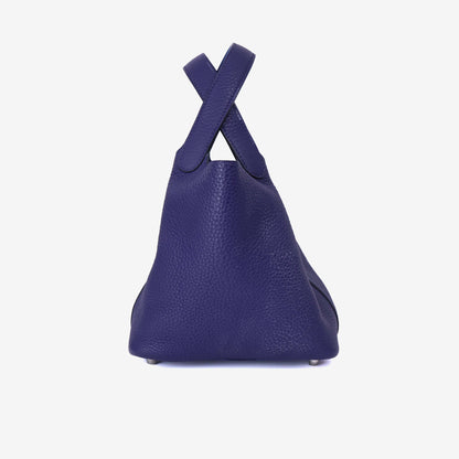 Hermès Picotin 18 in Bleu Encre Clemence Leather with Palladium Hardware side view