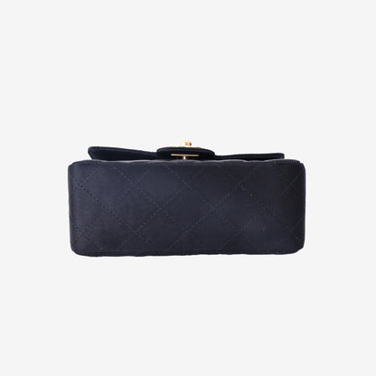 Chanel Classic Square Flap Bag in Black Satin with Gold Hardware