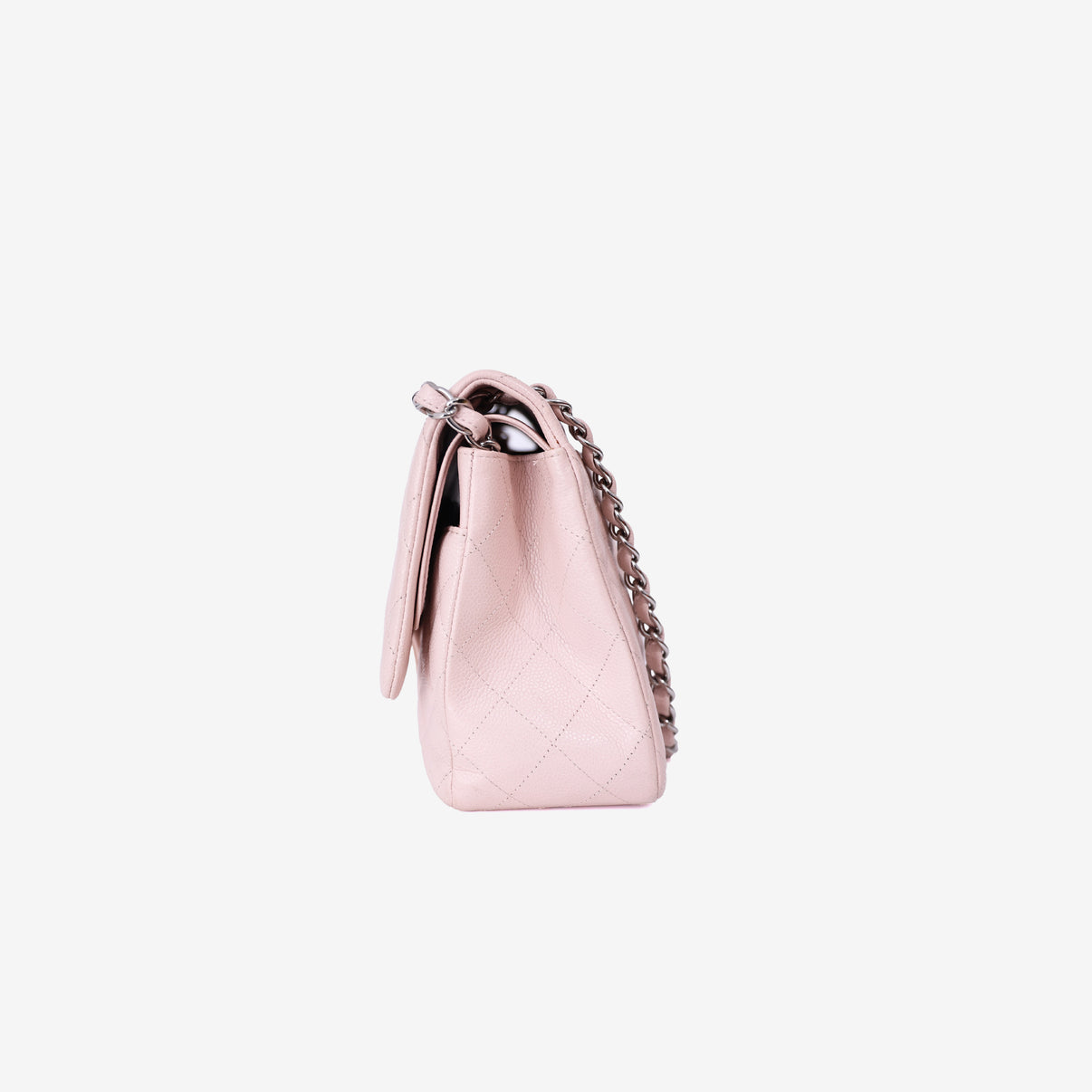 Chanel Classic Jumbo Flap Bag in Light Pink Grained Calfskin Leather with Silver Hardware side view