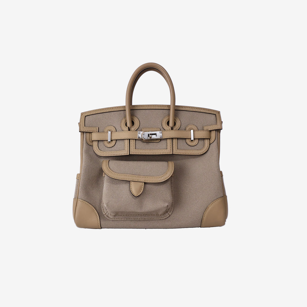 Hermès Birkin Cargo 25 in Beige Marfa Toile Goéland and Veau Swift Leather with Palladium-Plated Hardware