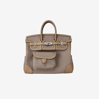 Hermès Birkin Cargo 25 in Beige Marfa Toile Goéland and Veau Swift Leather with Palladium-Plated Hardware
