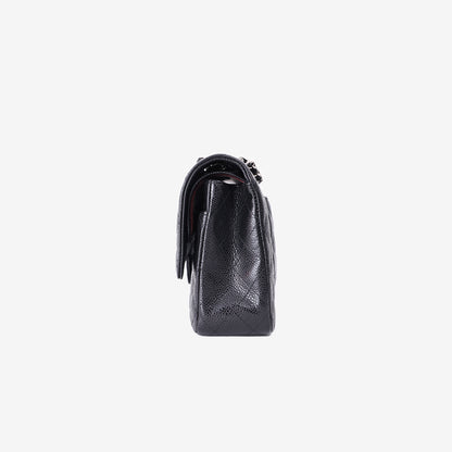 Chanel Medium Classic Flap Bag in Black Caviar Leather with Silver Hardware