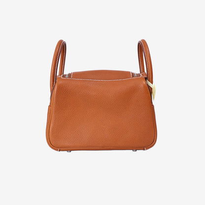 Hermès Mini Lindy in Gold Barenia Leather with Palladium Hardware back view