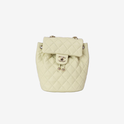 Chanel Urban Spirit Mini Backpack in Light Yellow Caviar Leather with Silver Hardware front view
