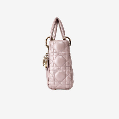Christian Dior Lady Dior Mini in Pink Lambskin Leather with Gold Hardware