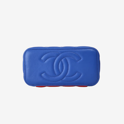 Chanel 26A Matthieu Blazy Superman x DC Vanity with Chain in Blue Quilted Lambskin with Yellow Enamel Logo Shield (Contact to Enquire)