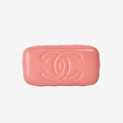 Chanel Quilted Top Handle Vanity Case in Pink Lambskin with Gold Hardware
