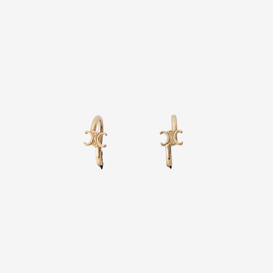 *EXCELLENT* Celine Triomphe Asymmetric Hoops in Gold-Finish Brass