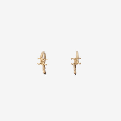 *EXCELLENT* Celine Triomphe Asymmetric Hoops in Gold-Finish Brass
