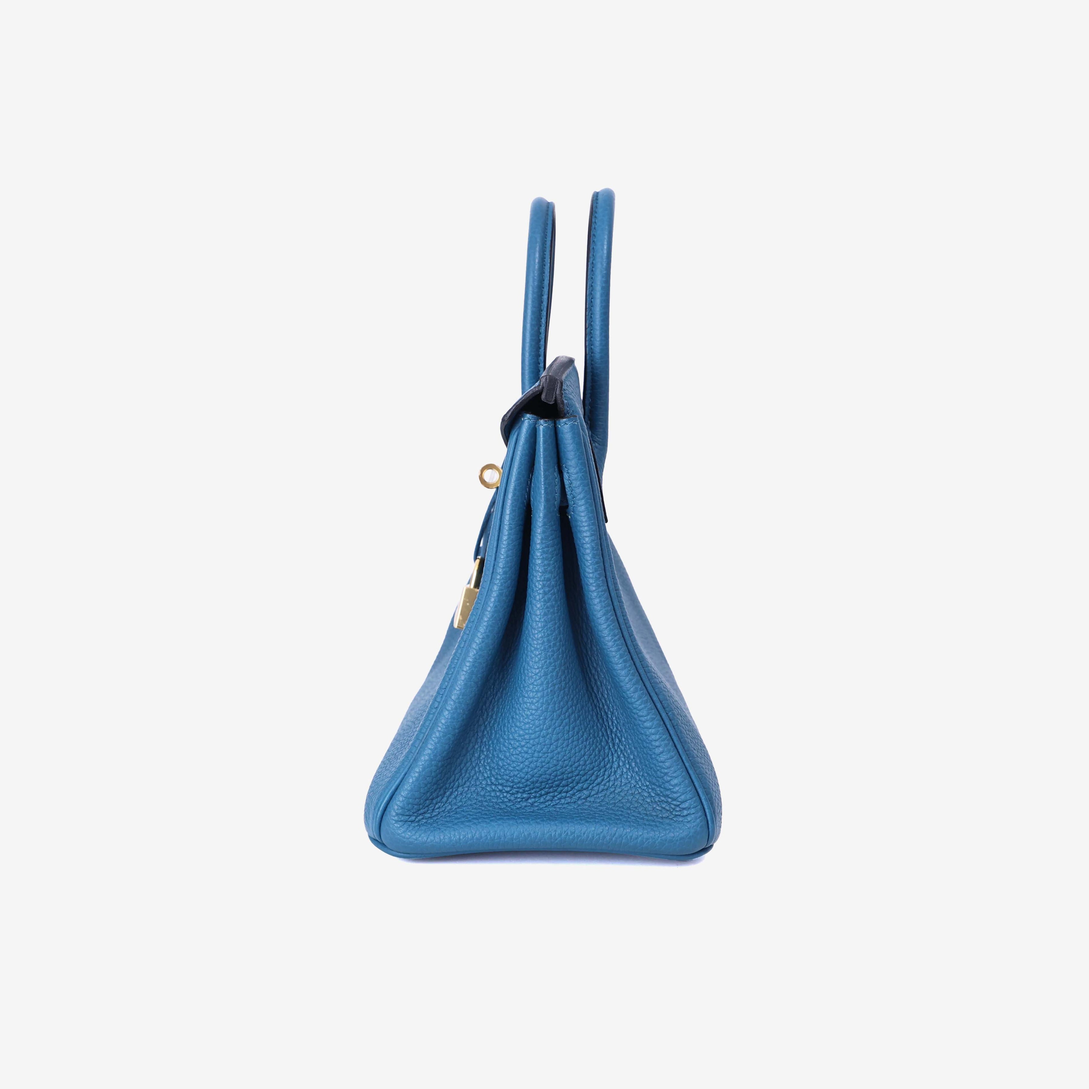 Hermès Birkin 25 in Bleu Togo Leather with Gold Hardware side view
