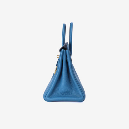 Hermès Birkin 25 in Bleu Togo Leather with Gold Hardware side view