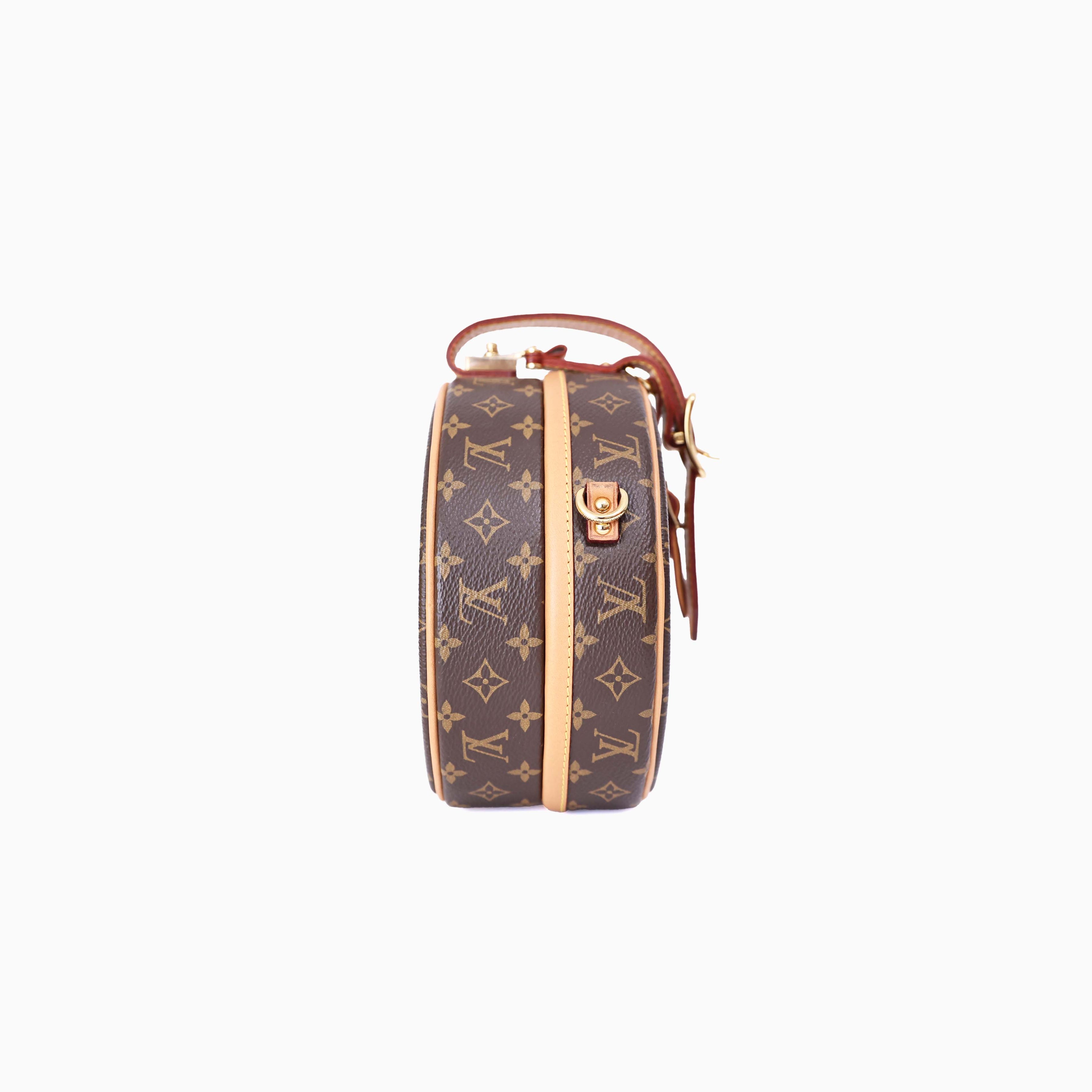 Louis Vuitton Petite Boîte Chapeau in Brown Monogram Canvas with Gold Hardware side view
