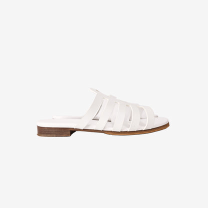 Hermès Camelia Flat Sandals in White Calfskin Leather (Size 37)