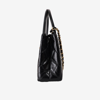 Chanel Black Quilted Nano Kelly Shopper Bag in Black Calfskin Leather with Gold Hardware
