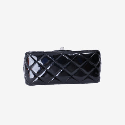 Chanel Mini Classic Flap Bag in Black Patent Leather with Silver Hardware