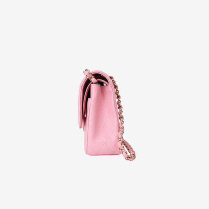 Chanel Classic Double Flap Medium in Barbie Pink Caviar Leather with Gold Hardware side view